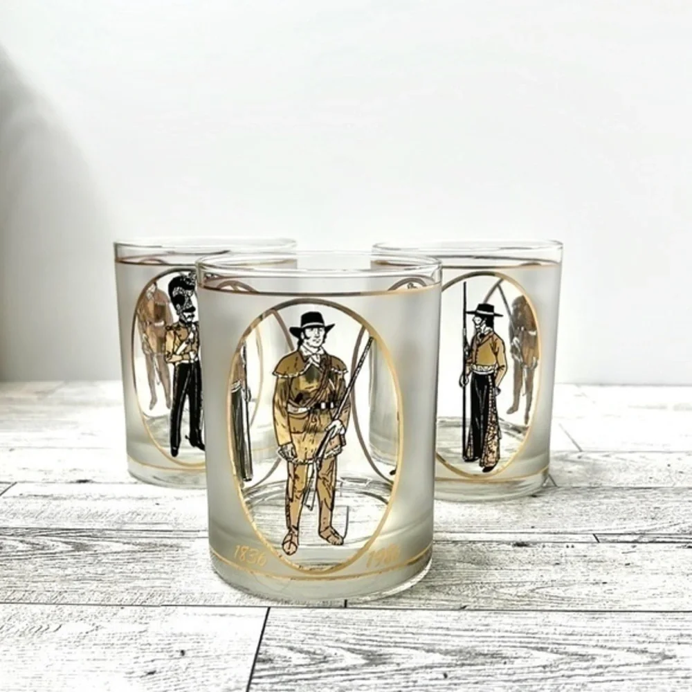 3 Vintage Texas 150th Anniversary Frosted Lowball Glasses